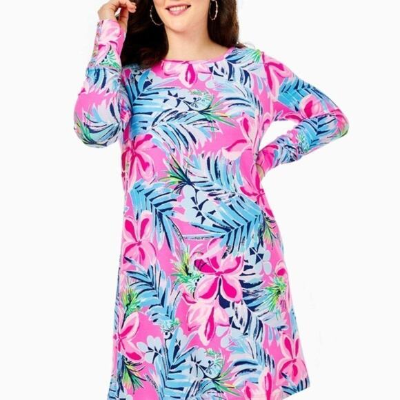 Lilly Pulitzer Kaisley Dual Neckline UPF 50+ Swing Dress Cockatoo Pink Large - Picture 14 of 14
